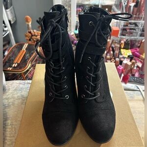Charlotte Russe Black Lace-Up Boots